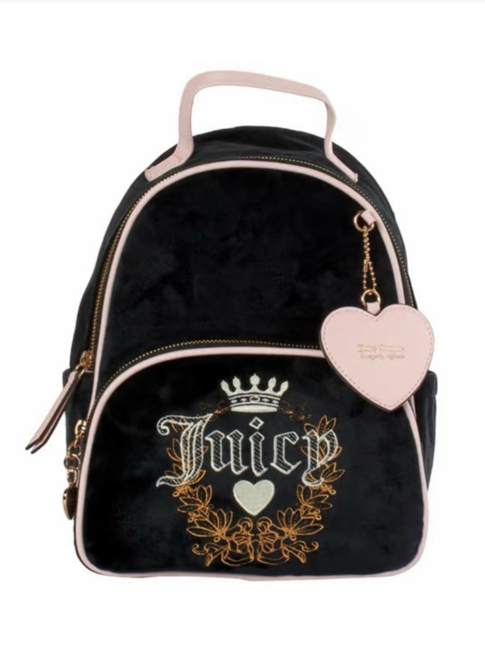 Juicy Couture Black Velvet Mini Backpack with Pink Trim